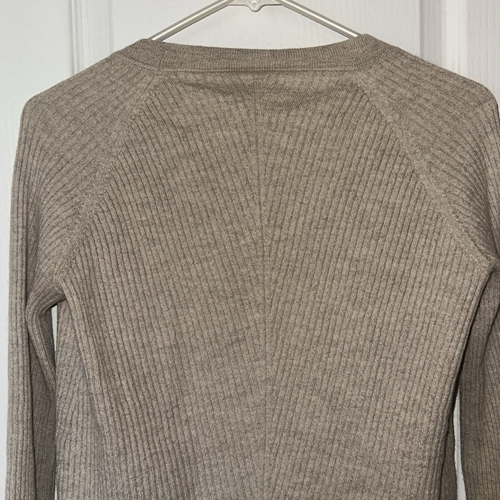 Amour Vert Light Taupe Wool Ribbed Knit Open Front Cardigan Sweater SZ Medium - Picture 4 of 10
